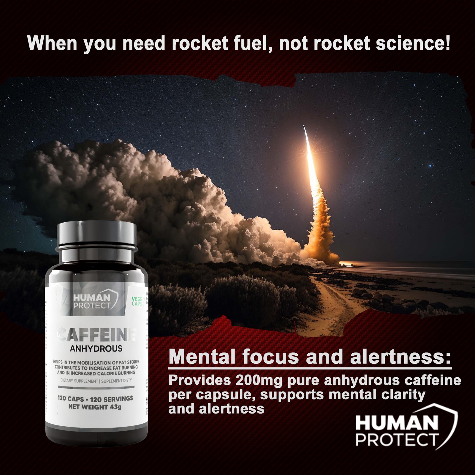 HUMAN PROTECT Caffeine Anhydrous 200mg - obrazek 2
